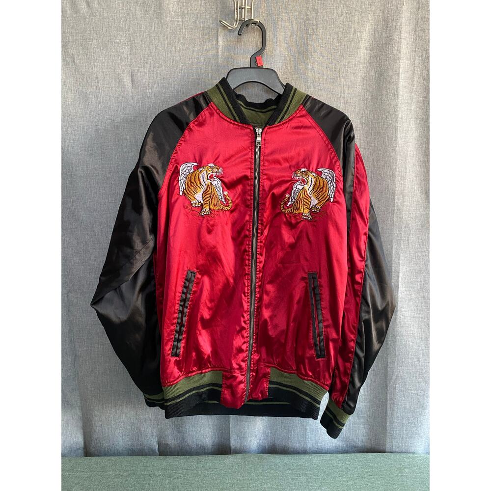 Smoke Rise Embroidered Souvenir Bomber Jacket - Red/Black - Winged Tiger Medium